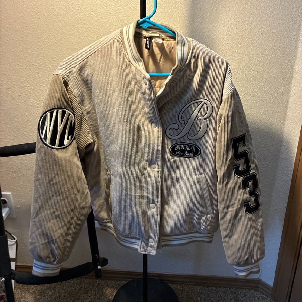 H&M Beige and Black Kids Varsity Jacket